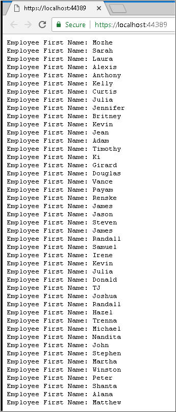 Query result displayed on the web page