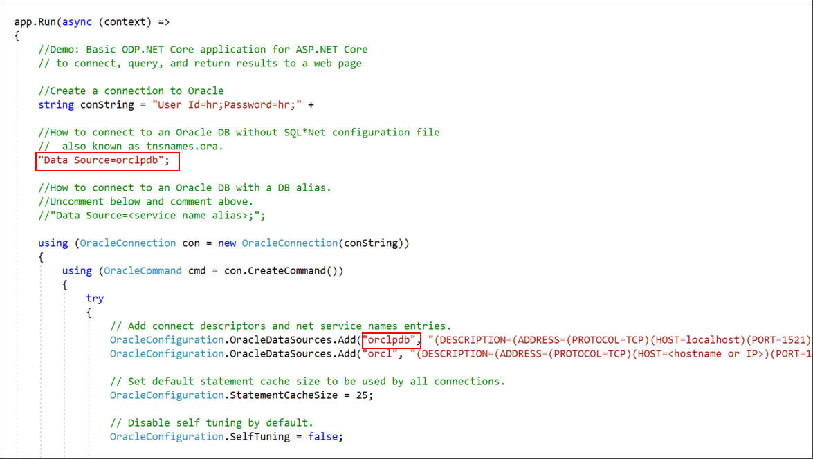 Modified data source in the code