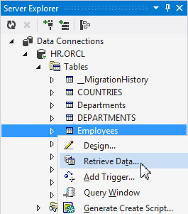 Code First: Right-click Employees and select Retrieve Data...