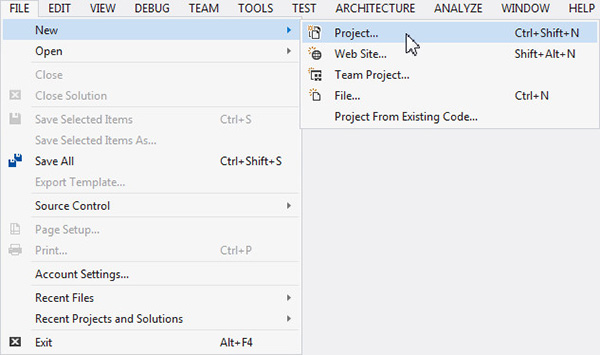 Creating a new Project in Visual Studio