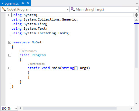 Creating a new Project in Visual Studio: The project is created