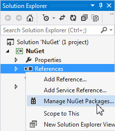 Installing NuGet: Select Manage NuGet Packages