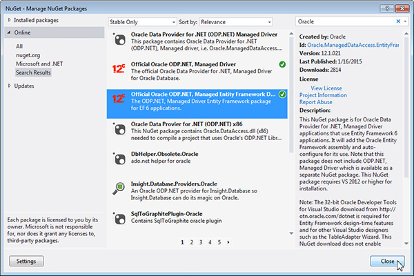Installing NuGet: Close Window