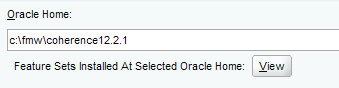This image shows a portion of the Installation Location dialog. The portion shown is the field for entering the entering of the fully qualified path to the Coherence home directory. Which for this tutorial is c:\fmw\coherence12.2.1 and is refered to as COHERENCE_HOME.