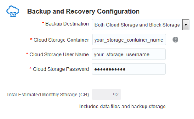 Service Details Backup/Recovery Config
