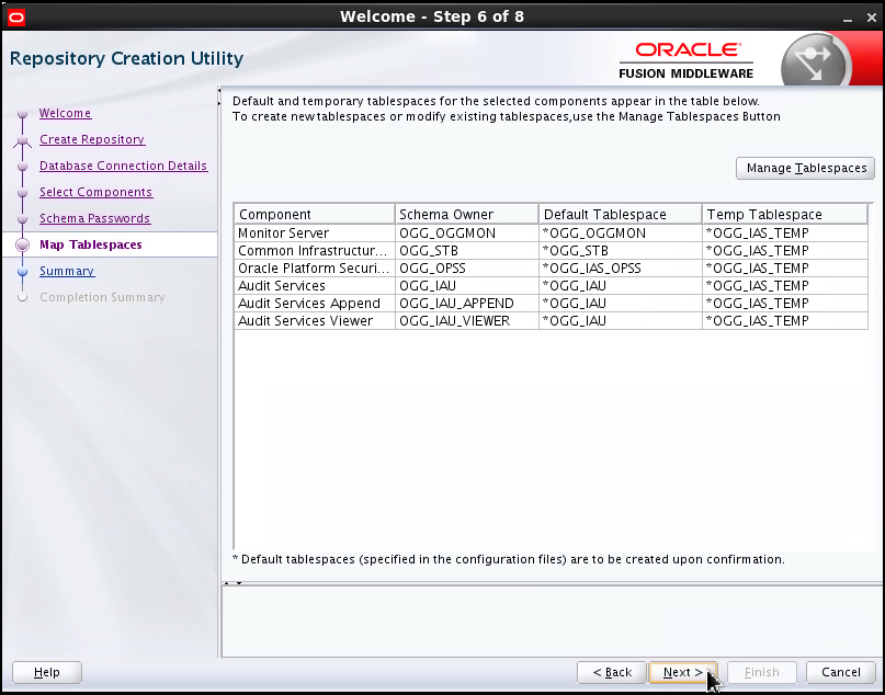 Step 6, defining the password for the Repository Supervisor user. The repository supervisor password is entered twice, the Encryption Algorithm is left blank, which by default selects AES-128.