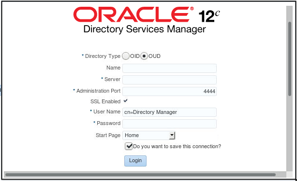 Oracle Directory Services Manager login page