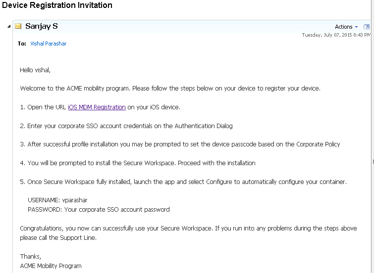 device registration invite