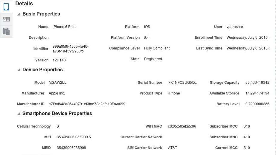 Device details/properties