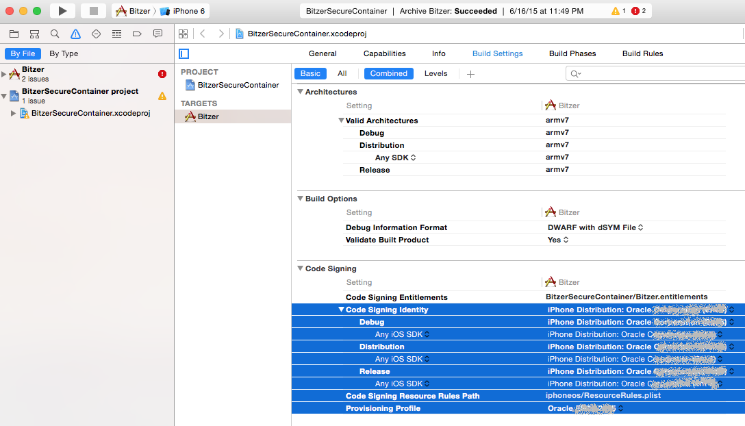 signing certificate and provisioning profile
