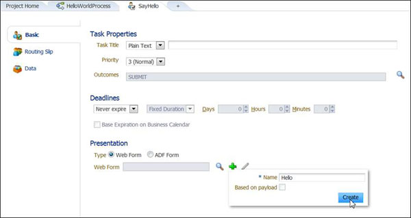 Creating a Web Form Using Oracle Business Process Composer;