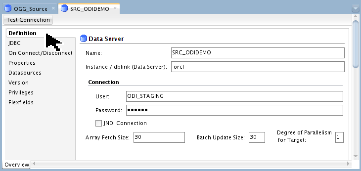 SRC_ODIDEMO Definition screen