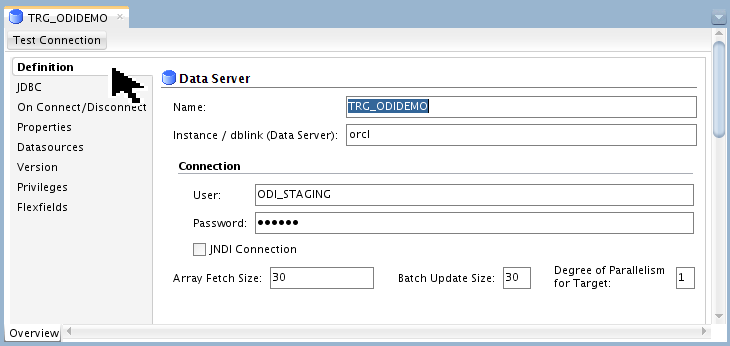 TRD_ODIDEMO Definition screen