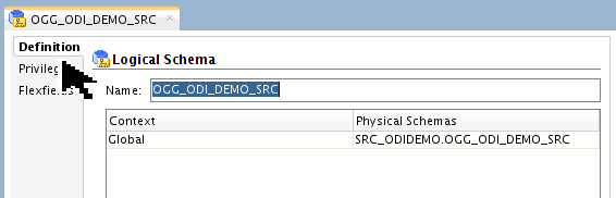 Logical Schema Definition OGG_ODI_DEMO_SRC screen