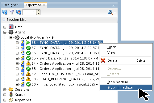 Operator Stop Immediate screen