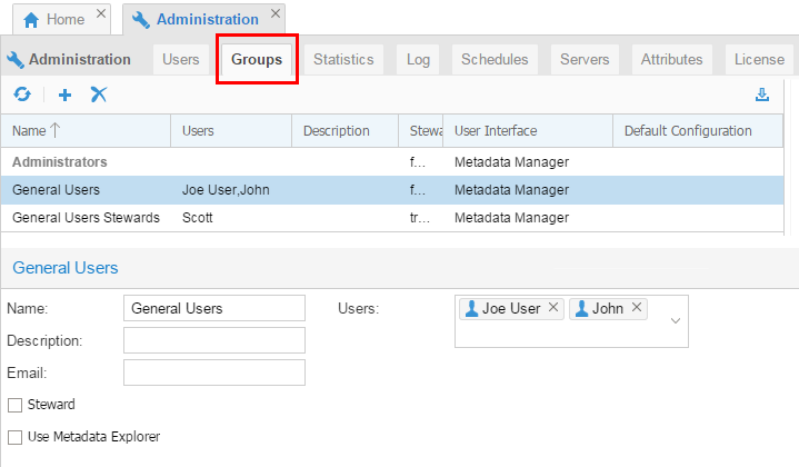 Show and Update groups