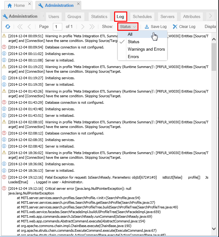 Administration Log Status