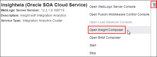 Selecting the Open Insight Composer menu item