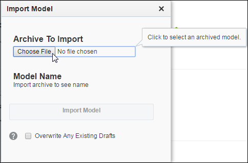 Clicking Choose File to browse for an archive to import