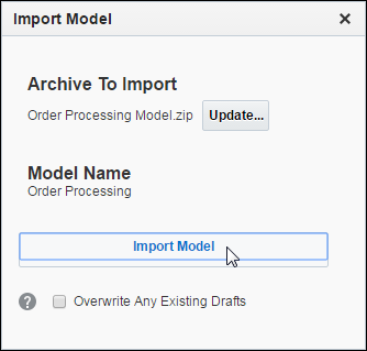 Clicking Import Model In the Import Model dialog box