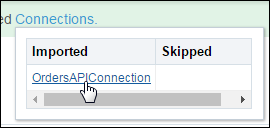 Clicking the OrdersAPIConnection link to configure it