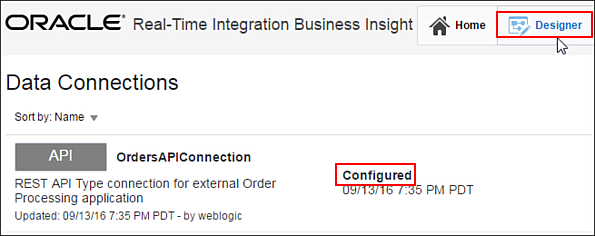 Viewing the Configured API connection on the Data Connections page