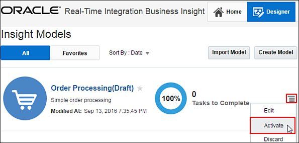 Activating the imported Order Processing model