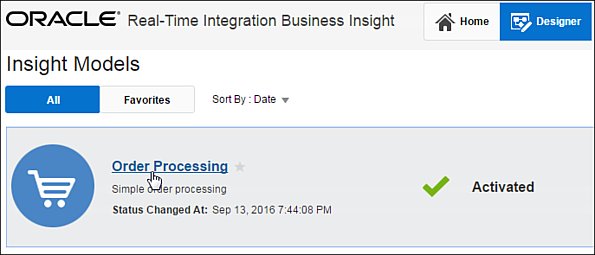 Navigating to the Designer page for the Order Processing model