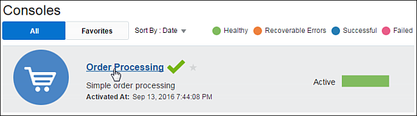Accessing the Consoles page for the Order Processing model