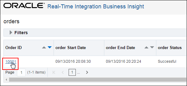 Clicking the Order ID link to access instance details