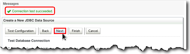 Upon successful connection to the database click Next.