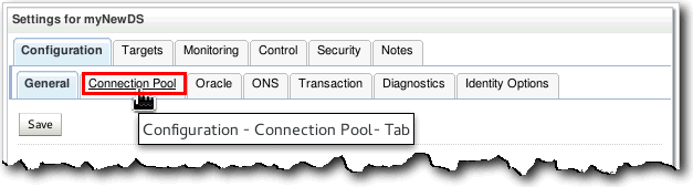 Under the Configuration tab click the Connection Pool Subtab.