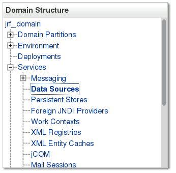 WebLogic Administration Console - Domain Structure Data Sources