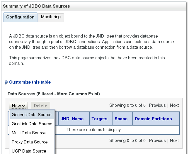 Summary of JDBC Data Sources - New Generic Data Source