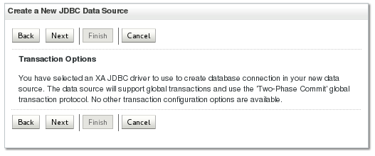 Create a New JDBC Data Source - Transaction Options