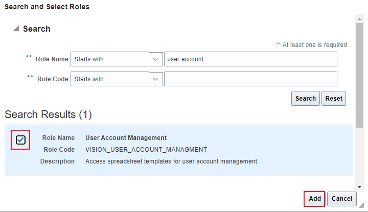 Search for and select the role