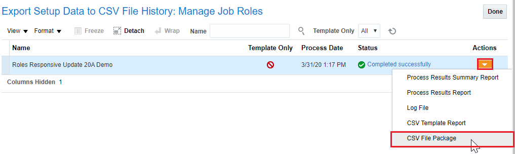 Actions > CSV File Package
