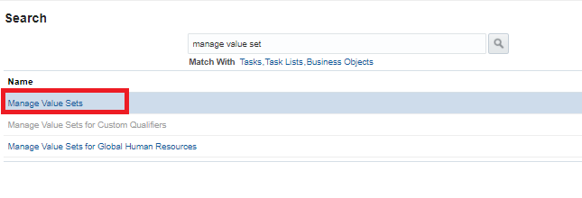 Click Manage Value Sets