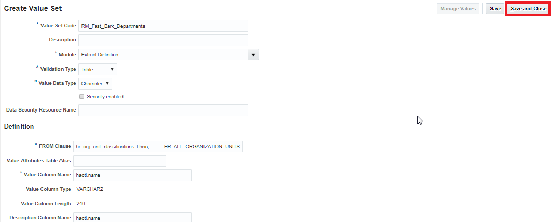 Save and Close value set