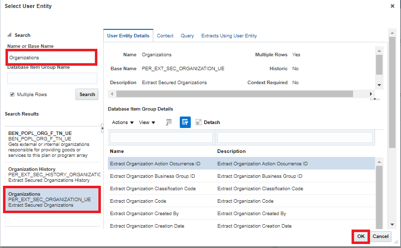Select Organizations User Entity