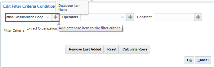 Add selected dbi to the filter criteria