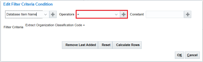 Add selected operator to the filter criteria