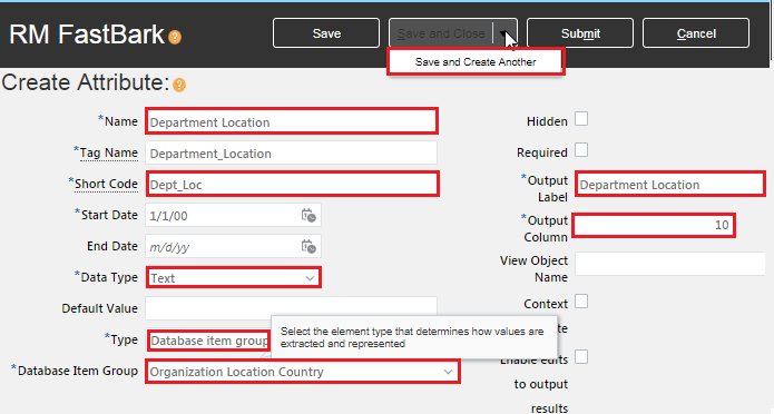 Create Department Location Attribute