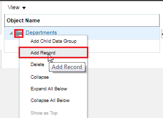 Departments Extract Data Group Configure Menu: Add Record