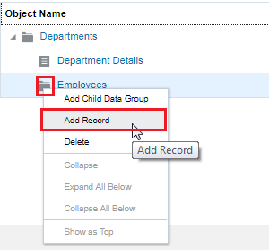 Departments Extract Data Group Configure Menu: Add Record