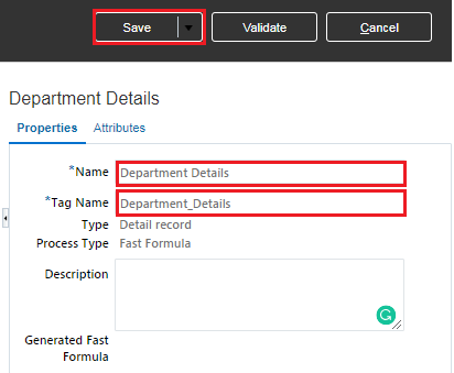 Save Department Details Record