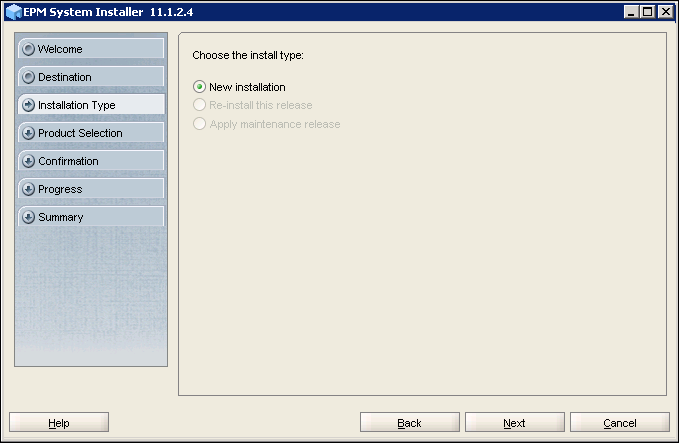 EPM System Installer 11.1.2.4 - Choose the install type