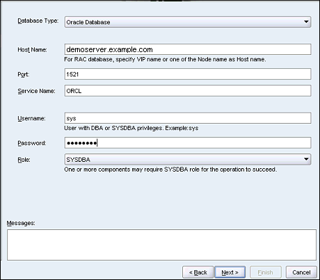 Repository Creation Utility - Database Connection Details
