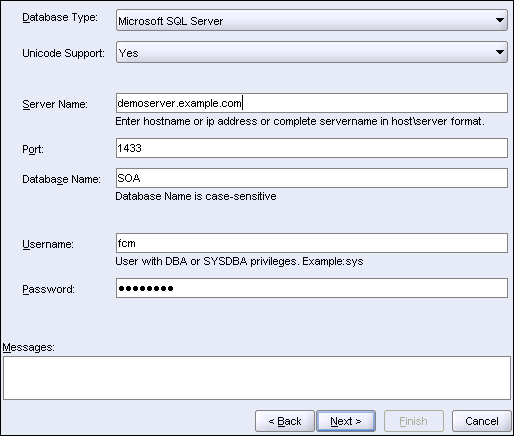 Repository Creation Utility - Database Connection Details
