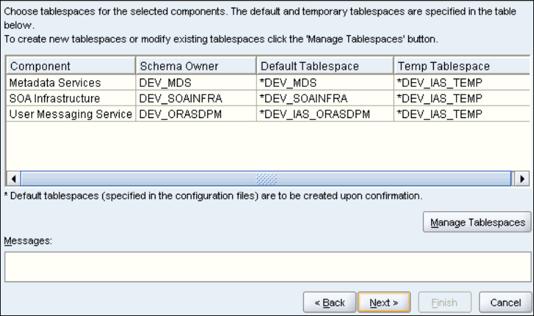 Repository Creation Utility - Manage Tablespaces